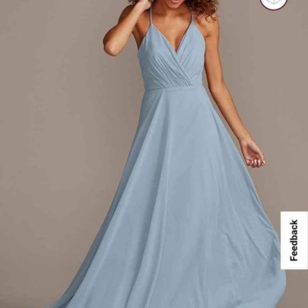 David's Bridal Bridesmaid Dress - Dusty Blue sz 0